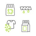 Set line Laundry detergent, Drying clothes, Squeeze and icon. Vector