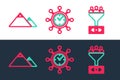 Set line Lead management, Mountains and Clock and gear icon. Vector Royalty Free Stock Photo