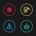 Set line Lead management, Plane, Pos terminal and Clock and gear icon. Vector Royalty Free Stock Photo