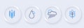 Set line Leaf, Cloud with rain and sun, Pear and Wheat icon. Vector