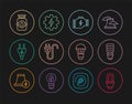 Set line LED light bulb, Check engine, Electric plug, Propane gas tank, and Gear and lightning icon. Vector Royalty Free Stock Photo