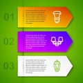 Set line LED light bulb, Wall lamp or sconce and Garden. Business infographic template. Vector Royalty Free Stock Photo