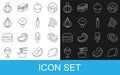 Set line Lemon, Cookie with chocolate, Slice of pizza, Muffin, Broccoli, Garlic, Onion and Carrot icon. Vector Royalty Free Stock Photo