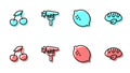 Set line Lemon, Fresh berries, Carrot and Vegan bread loaf icon. Vector Royalty Free Stock Photo