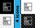 Set line Library bookshelf icon isolated on black and white, transparent background. Vector