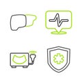 Set line Life insurance, Ultrasound, Heart rate and Human organ liver icon. Vector