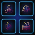 Set line Life jacket, Fish, Boat propeller, turbine and Wetsuit. Gradient color icons. Vector Royalty Free Stock Photo