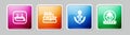 Set line Lifeboat, Cruise ship, Anchor and . Colorful square button. Vector Royalty Free Stock Photo