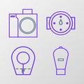 Set line Lift bag, Diving hood, Wind rose and Photo camera for diver icon. Vector Royalty Free Stock Photo