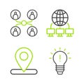 Set line Light bulb with concept of idea, Location, Computer network and Online class icon. Vector