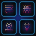 Set line Light bulb with concept of idea, Location, Speech bubble chat and Training, presentation. Gradient color icons