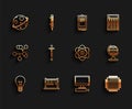 Set line Light bulb with concept of idea, Pendulum, Planet, Computer monitor keyboard and mouse, Processor, Pipette