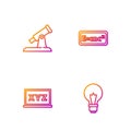 Set line Light bulb with concept of idea, XYZ Coordinate system, Telescope and Equation solution. Gradient color icons Royalty Free Stock Photo