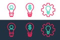 Set line Light bulb and gear, Head with lamp and dollar icon. Vector Royalty Free Stock Photo