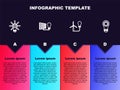Set line Light bulb with gear, Solar energy panel and light, wind turbine and . Business infographic template. Vector Royalty Free Stock Photo