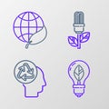 Set line Light bulb with leaf, Human head recycle, and Earth globe and icon. Vector Royalty Free Stock Photo