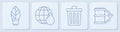 Set line Light bulb with leaf, Trash can, Earth planet in water drop and Eco fuel barrel. White square button. Vector Royalty Free Stock Photo