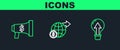 Set line Light bulb, Megaphone and dollar and Earth globe with icon. Vector