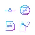 Set line Lighter, Petrol or gas station, Industry pipes and valve and No barrel for gasoline. Gradient color icons