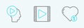 Set line Like and heart, Head people with play button and Play Video icon. Vector