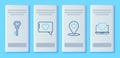 Set line Like and heart, Map pointer with, Key shape and Laptop icon. Vector Royalty Free Stock Photo