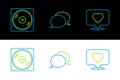 Set line Like and heart, Vinyl disk and Speech bubble chat icon. Vector