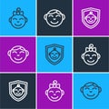 Set line Little girl head, Baby on shield and boy icon. Vector