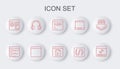 Set line Loading data window, Browser files, Code terminal, Programming language syntax, setting, Headphones, and Royalty Free Stock Photo