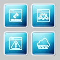 Set line Loading data window, Browser with shield, exclamation mark and Web development icon. Vector Royalty Free Stock Photo