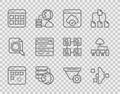 Set line Loading data window, Filter setting, Cloud technology transfer, Network cloud connection, Browser files, Search Royalty Free Stock Photo