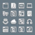 Set line Loading data window, Headphones, Books about programming, Search engine, Python language, Computer monitor Royalty Free Stock Photo