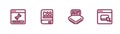 Set line Loading data window, Processor, Books about programming and Browser files icon. Vector Royalty Free Stock Photo