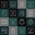 Set line Loading data window, Processor, Mobile Apps, Hacker coder, Online play video, Clipboard with checklist, Cloud Royalty Free Stock Photo