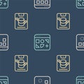 Set line Loading data window, Server, Data, Web Hosting and Different files on seamless pattern. Vector