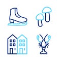 Set line Lobster, House, Mushroom and Skates icon. Vector