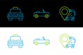 Set line Location with bus, Taxi car and Car icon. Vector