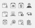 Set line Location with cardboard box, Verification of delivery list, Delivery security shield, Search package, Locked