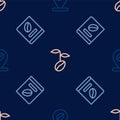 Set line Location with coffee bean, Coffee book and beans on seamless pattern. Vector Royalty Free Stock Photo
