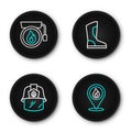 Set line Location with fire flame, Firefighter helmet, boots and Ringing alarm bell icon. Vector Royalty Free Stock Photo