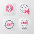 Set line Location 5G network, Setting and Antenna icon. Vector