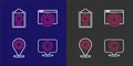 Set line Location with gear, Browser setting and Checklist 24 hours service icon. Vector Royalty Free Stock Photo