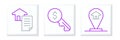 Set line Location house, House contract and Rent key icon. Vector