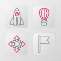 Set line Location marker, Project team base, Hot air balloon and Startup project concept icon. Vector