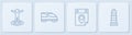 Set line Location with person, Travel planning calendar, High-speed train and Lighthouse. White square button. Vector