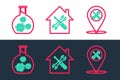 Set line Location service, Test tube with virus and House icon. Vector