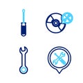 Set line Location service, Wrench, CD or DVD disk and Screwdriver icon. Vector Royalty Free Stock Photo