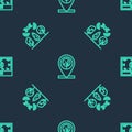 Set line Location and tree, Smart farm with drone and farming technology on seamless pattern. Vector