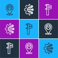 Set line Location with wrench spanner, Calliper or caliper and scale and Algorithm icon. Vector Royalty Free Stock Photo