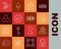 Set line Lock with bitcoin, Hand holding Bitcoin, Cryptocurrency, Shopping basket, Dash, Ripple XRP, cloud mining and