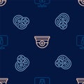 Set line Lock, Cancelled fingerprint and Security camera on seamless pattern. Vector Royalty Free Stock Photo